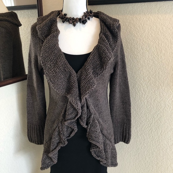 Venue Ruffle Front Ribbon Knit Cardigan Sweater - Picture 2 of 15